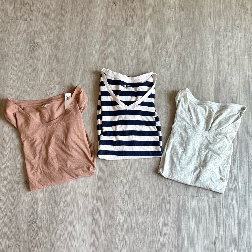 Old Navy Women's Short Sleeve Tees - Dusty Rose, Navy Stripe & Light Gray